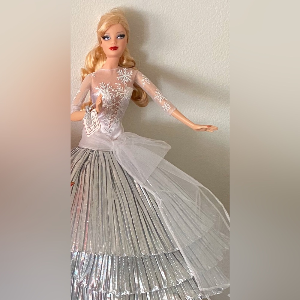 Barbie Doll with Blonde Hair Silver evening dress
